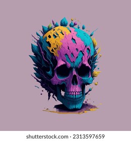skull illustration, vector zombie, in hand drawn style, vector cartoon monster, unique vector, great for wallpaper or t shirt design.