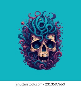 skull illustration, vector zombie, in hand drawn style, vector cartoon monster, unique vector, great for wallpaper or t shirt design.