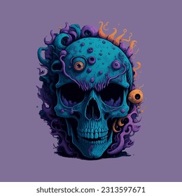 skull illustration, vector zombie, in hand drawn style, vector cartoon monster, unique vector, great for wallpaper or t shirt design.