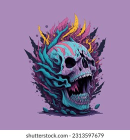 skull illustration, vector zombie, in hand drawn style, vector cartoon monster, unique vector, great for wallpaper or t shirt design.