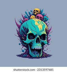 skull illustration, vector zombie, in hand drawn style, vector cartoon monster, unique vector, great for wallpaper or t shirt design.