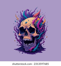 skull illustration, vector zombie, in hand drawn style, vector cartoon monster, unique vector, great for wallpaper or t shirt design.