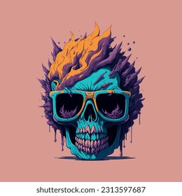 skull illustration, vector zombie, in hand drawn style, vector cartoon monster, unique vector, great for wallpaper or t shirt design.