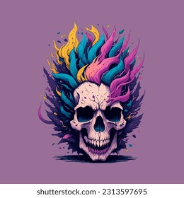 skull illustration, vector zombie, in hand drawn style, vector cartoon monster, unique vector, great for wallpaper or t shirt design.