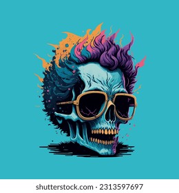 skull illustration, vector zombie, in hand drawn style, vector cartoon monster, unique vector, great for wallpaper or t shirt design.