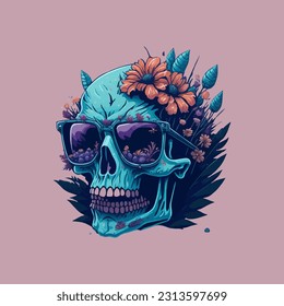 skull illustration, vector zombie, in hand drawn style, vector cartoon monster, unique vector, great for wallpaper or t shirt design.