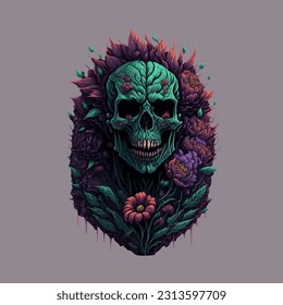 skull illustration, vector zombie, in hand drawn style, vector cartoon monster, unique vector, great for wallpaper or t shirt design.