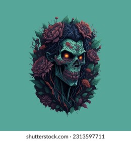 skull illustration, vector zombie, in hand drawn style, vector cartoon monster, unique vector, great for wallpaper or t shirt design.