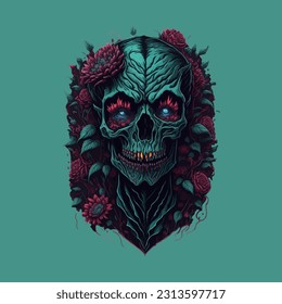 skull illustration, vector zombie, in hand drawn style, vector cartoon monster, unique vector, great for wallpaper or t shirt design.