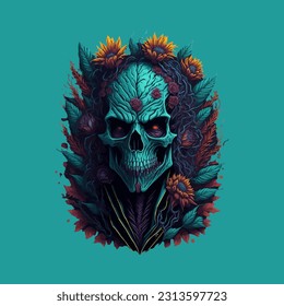 skull illustration, vector zombie, in hand drawn style, vector cartoon monster, unique vector, great for wallpaper or t shirt design.