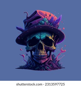 skull illustration, vector zombie, in hand drawn style, vector cartoon monster, unique vector, great for wallpaper or t shirt design.