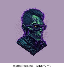 skull illustration, vector zombie, in hand drawn style, vector cartoon monster, unique vector, great for wallpaper or t shirt design.