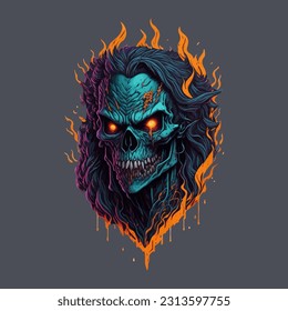 skull illustration, vector zombie, in hand drawn style, vector cartoon monster, unique vector, great for wallpaper or t shirt design.