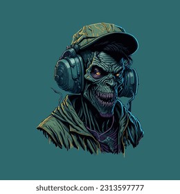 skull illustration, vector zombie, in hand drawn style, vector cartoon monster, unique vector, great for wallpaper or t shirt design.