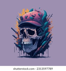 skull illustration, vector zombie, in hand drawn style, vector cartoon monster, unique vector, great for wallpaper or t shirt design.
