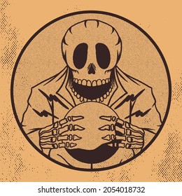 Skull illustration vintage design. Perfect for tshirt design, print design, sticker, etc