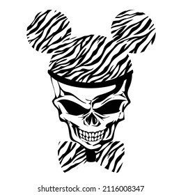 Skull illustration wearing a unique animal print hat,