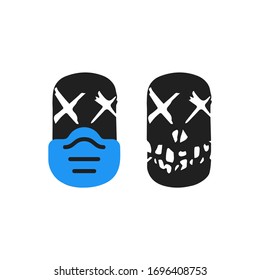 Skull illustration with and without mask....