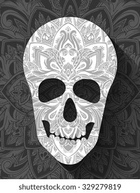 skull for the illustrations concept on day of the dead. Vector template colorful abstract decorative ornament design 