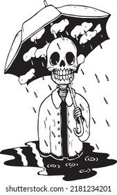 skull image design carrying an umbrella. for tattoos and more