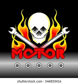 skull image with text and keys for motor repair