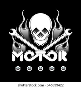 skull image with text and keys for motor repair