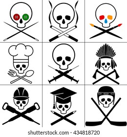 Skull images set. White background.  Vector illustration.