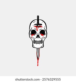 skull impaled by a sword vector illustration isolated on white background