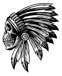 Skull Indian Chief In Hand Drawing Style
