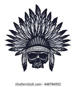 Dibujo de la mano principal del indio cráneo, ilustración vectorial