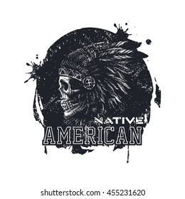 skull indian chief hand drawing style vector illustration