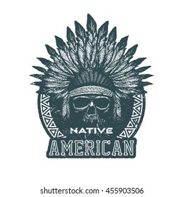 skull indian chief hand drawing style vector illustration