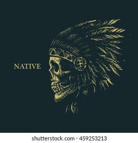 ilustración vectorial del estilo de dibujo de la mano principal del indio cráneo