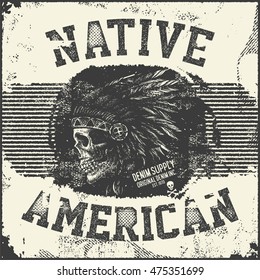 skull indian chief hand drawing style vector illustration