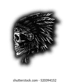 skull indian chief hand drawing style vector illustration