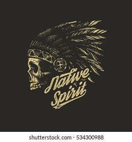 skull indian chief hand drawing style vector illustration