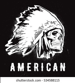 skull indian chief hand drawing style vector illustration