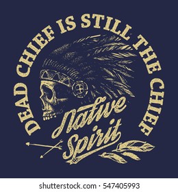 skull indian chief hand drawing style vector illustration
