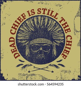 skull indian chief hand drawing style vector illustration