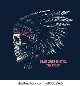 Skull Indian Chief Hand Drawing Style Vector Illustration