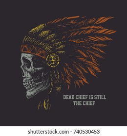 skull indian chief hand drawing style vector illustration