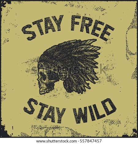 skull indian chief hand drawing style vector illustration