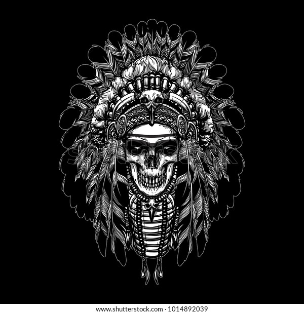 Skull Indian Chief Hand Drawing Style Stock Vector (Royalty Free ...