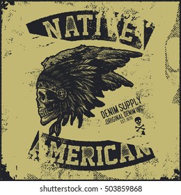 skull indian chief with wings hand drawing style vector illustration