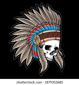 skull indian with headdress vector