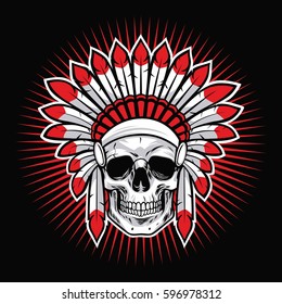 Skull of Indian Native American Warrior Vector Mascot