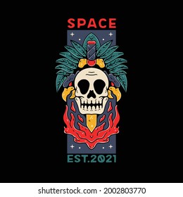 Skull indian style with knife illustration