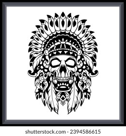 skull indian tribal tattoo mandala arts.