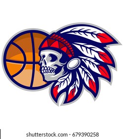 Skull Indian tribe native american basketball mascot team logo