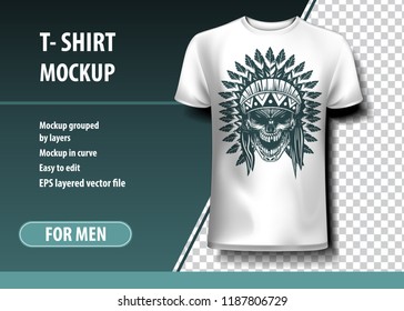 Skull of Indian Warrior. T-Shirt template, fully editable.